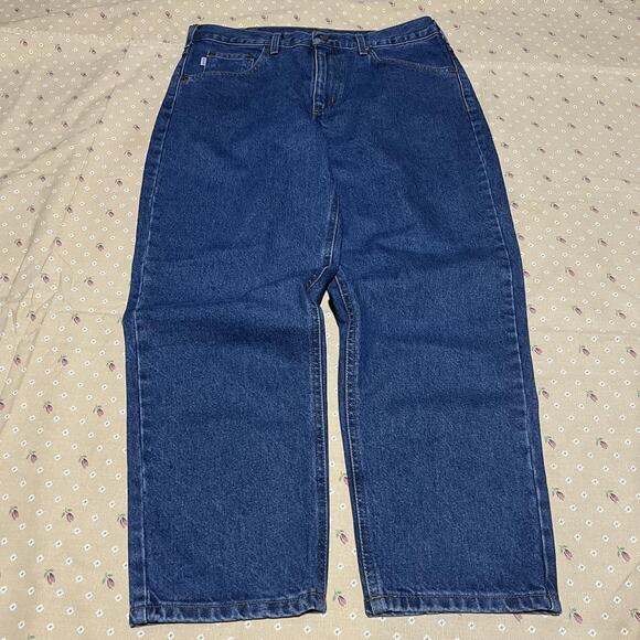 Carhartt Jeans Mens 36x28 Blue B17-DST Relaxed Fit Straight Leg Denim Workwear - Picture 1 of 10